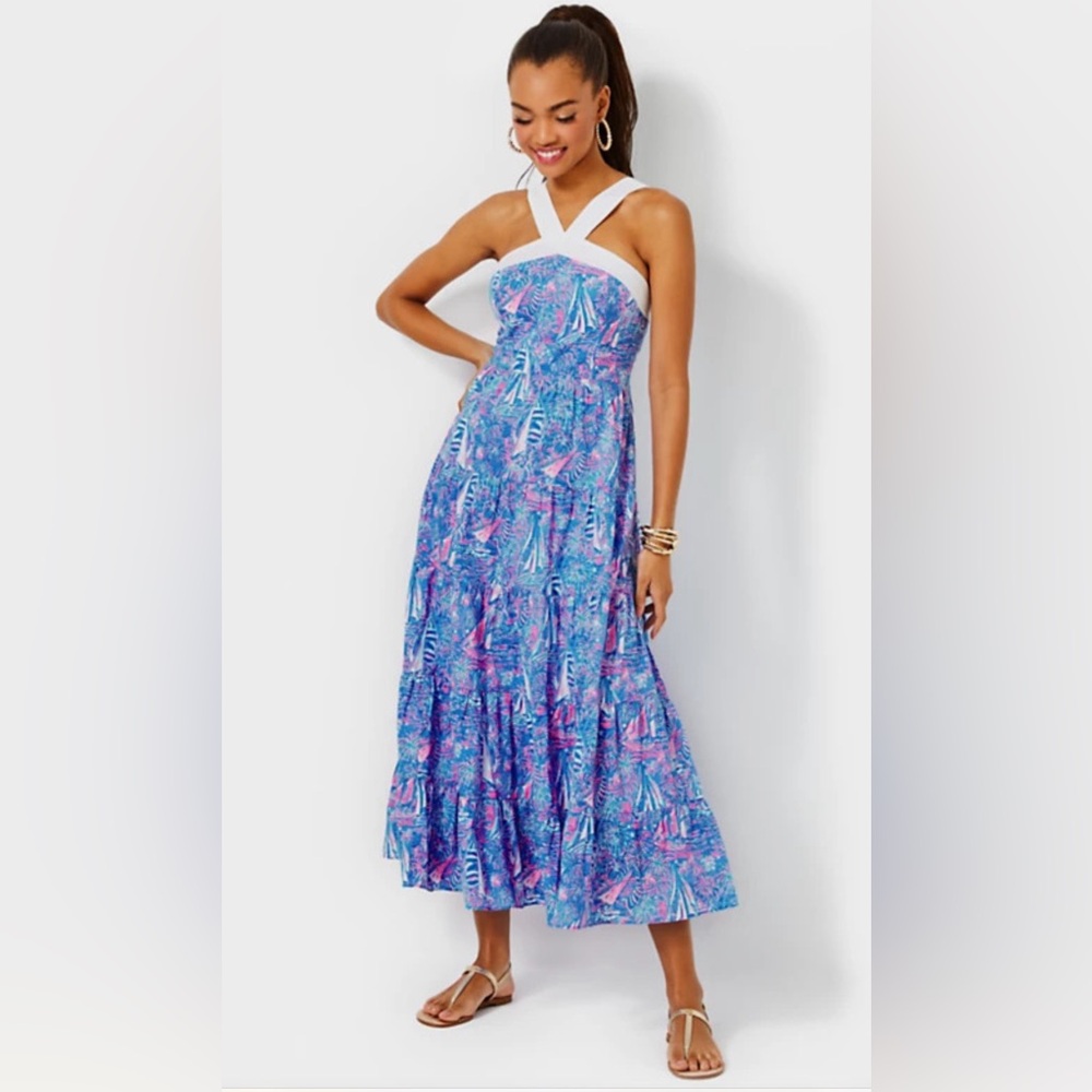 NWT Lilly Pulitzer Jenette Cotton Halter Maxi Dress It's a Sailabration